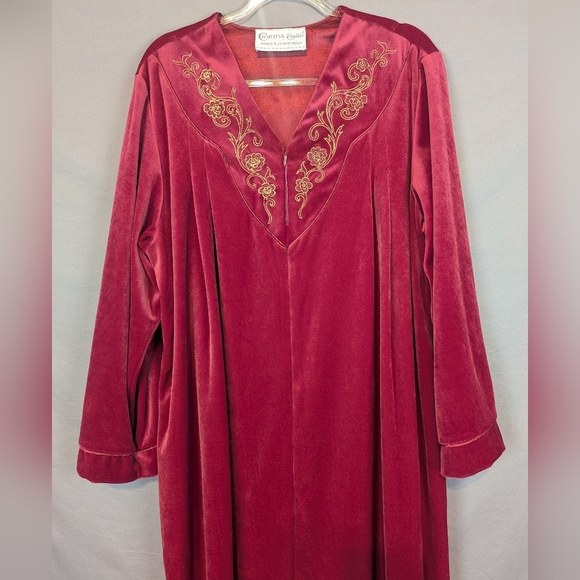 Cinema Etoile 1X Velour Embroidered Robe Red With Pockets & Zipper - Picture 3 of 15